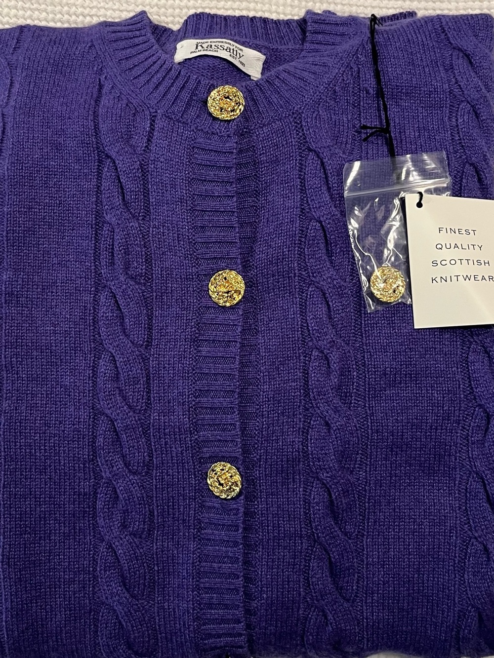 100% Cashmere Purple Cable Knit Cardigan